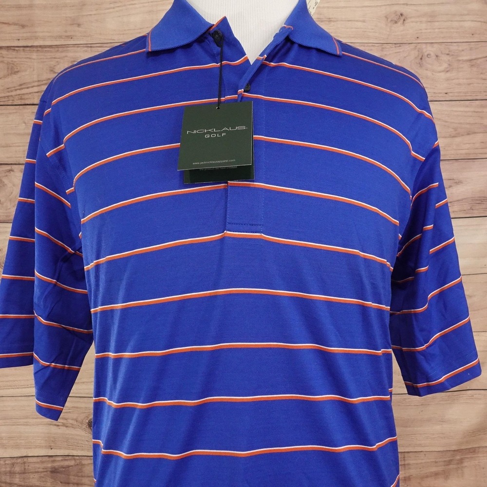 Nicklaus Golf Classic II Polo Shirt Mens L Blue 100% Cotton Striped Knit